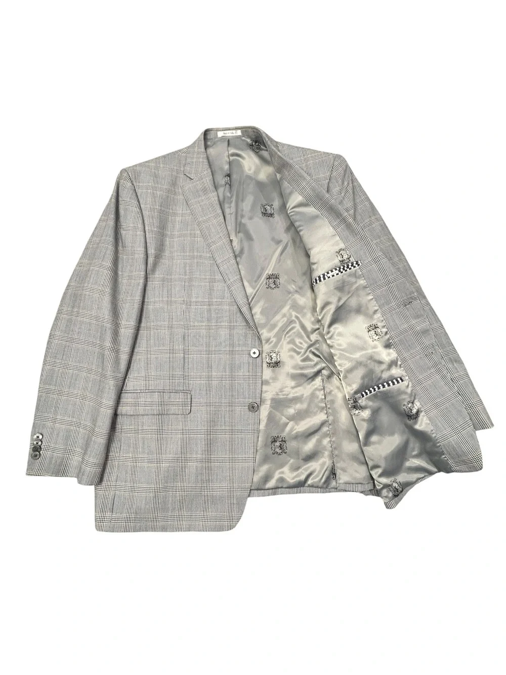 Austin Reed Silk Wool Classic Blue Brown Gray Earthy Glen Plaid Men's Blazer 48L